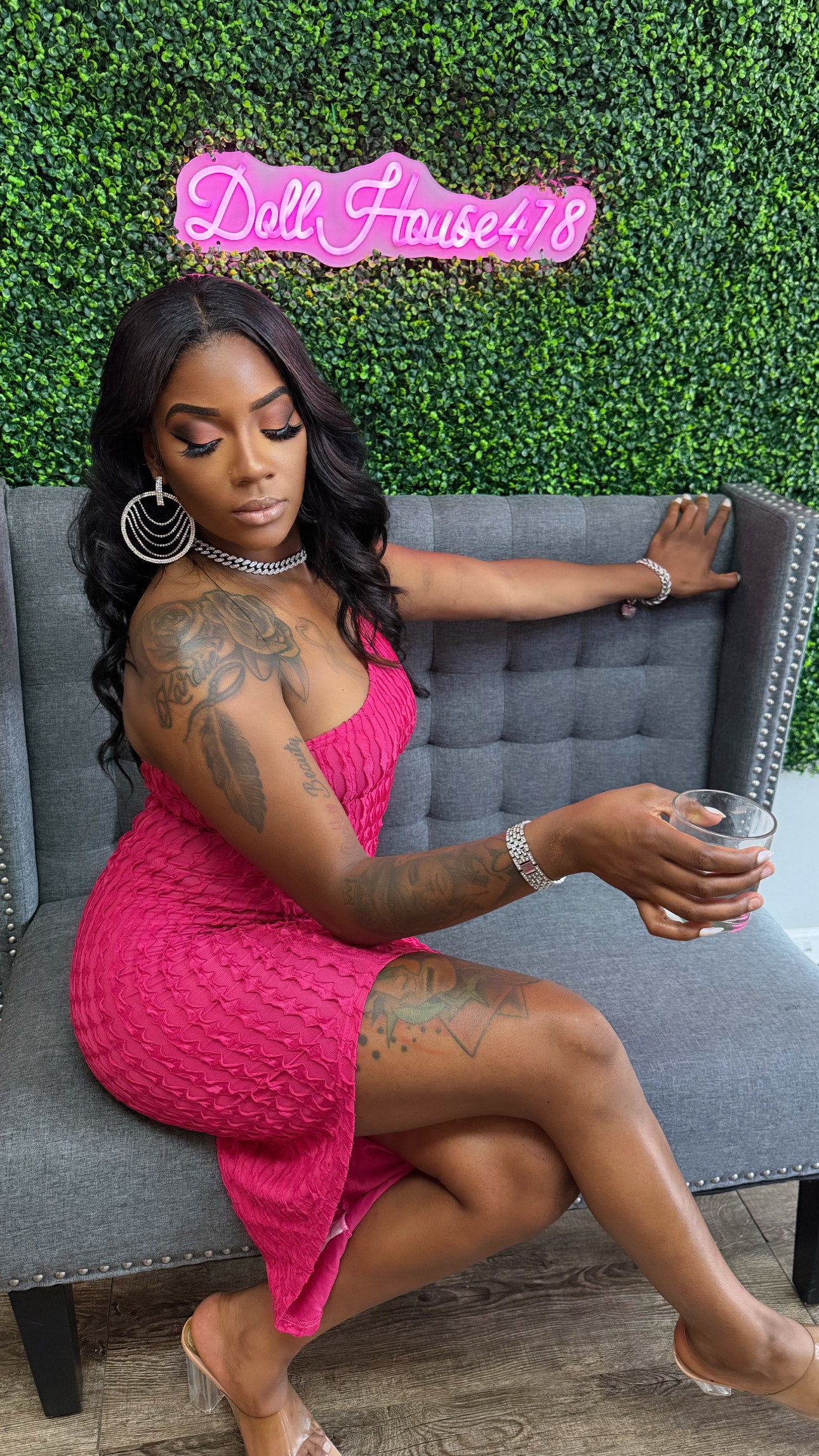 Pink Side Sleeveless Dress