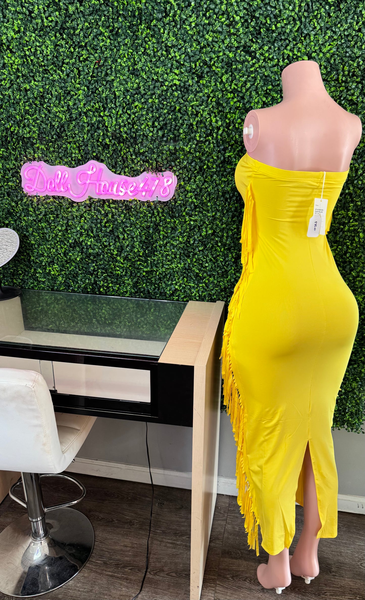 Yellow Strapless Fringe Dress